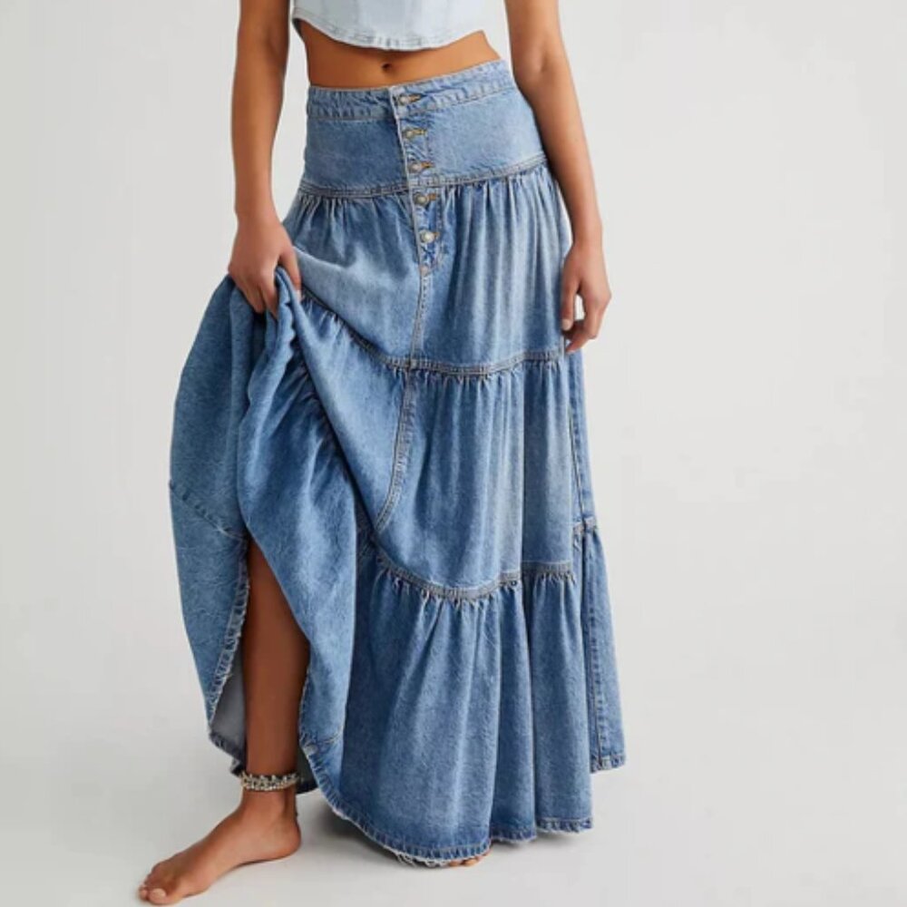 SIZE SMALL FREE PEOPLE DREAMWEAVER DENIM MAXI SKIRT